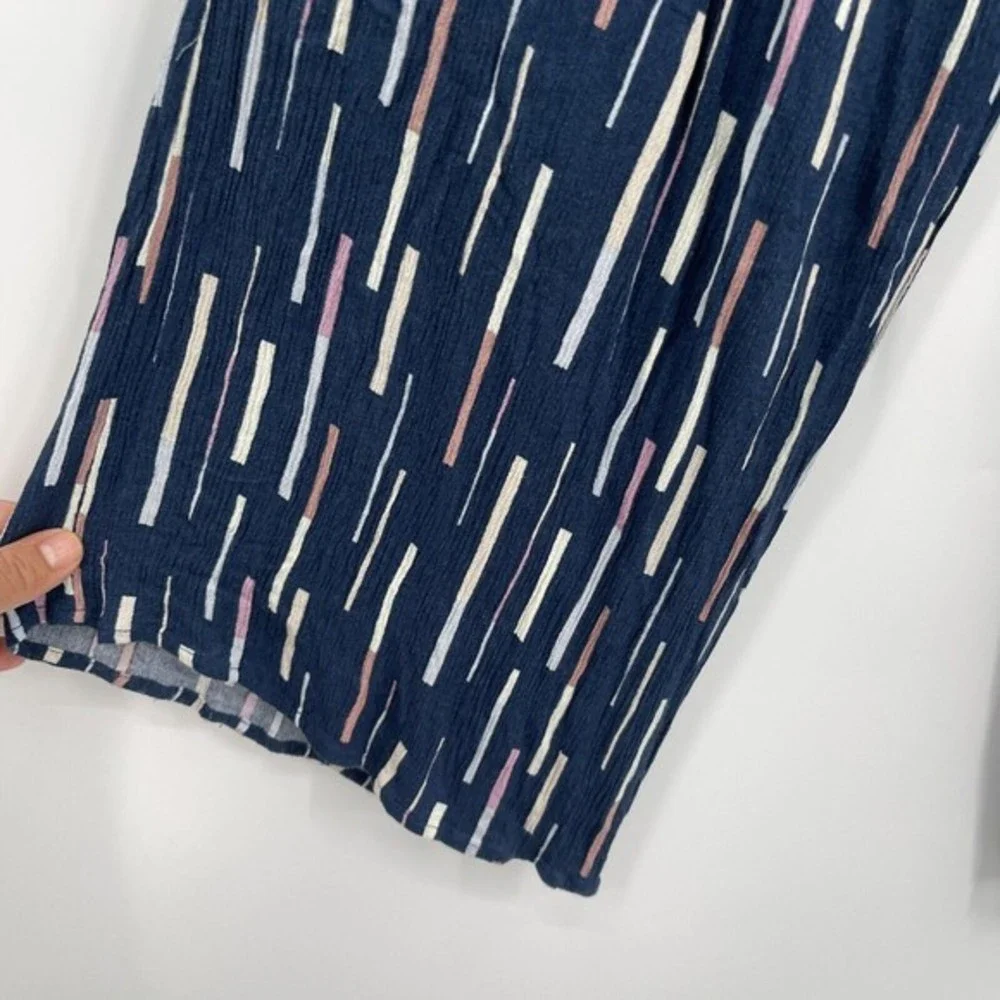 Lulus Navy Stripe Off Shoulder Cropped‎ Jumpsuit Belted Wide Leg Size Medium